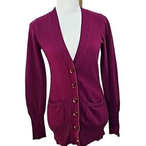 Womens Sz M Purple Wool Blend Lightweight Lagenlook Artsy Cardigan TCEC Sweater